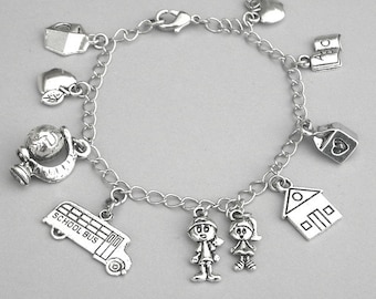 Teacher bracelet, back to school gift, love to teach charms, appreciation, end of year present