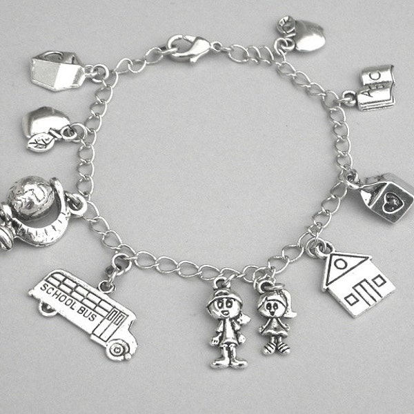 Teacher bracelet, back to school gift, love to teach charms, appreciation, end of year present