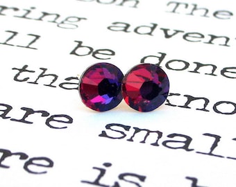 Crystal Volcano stud earrings, 1/4 inch in diameter 7mm color changing crystal posts