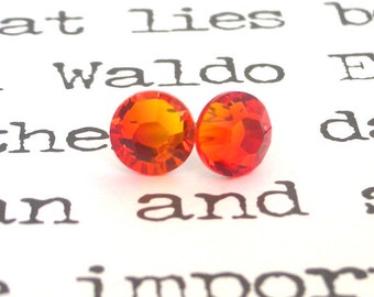 Fire Opal Swarovski crystal stud earrings, 7mm orange posts, bridal jewelry