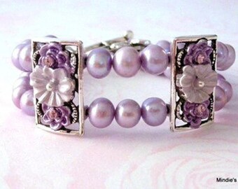 Lavender freshwater pearl bracelet, 2 strand pale purple pearl bracelet, double strand bracelet, lavender bridal, wedding jewelry