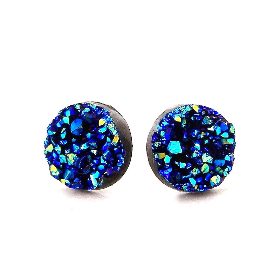 Blue Faux Druzy Stud Earrings Titanium Blue Resin Druzy Etsy