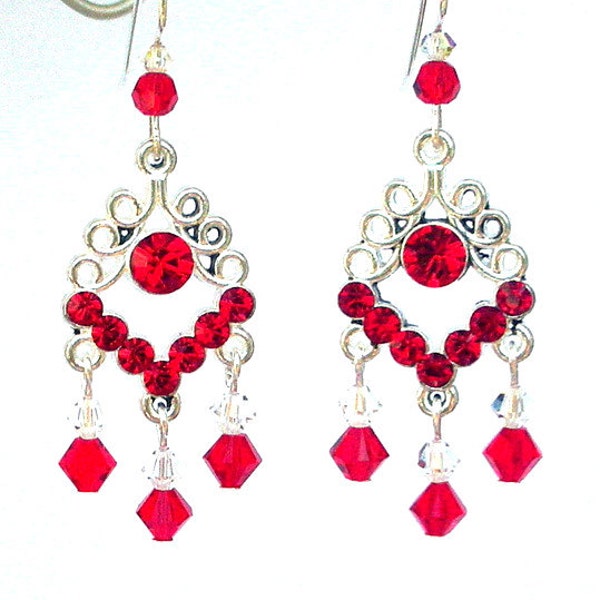 Red Swarovski Earrings Etsy