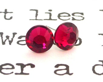Ruby Swarovski crystal stud earrings, 7mm ruby red studs, birthday gift for her