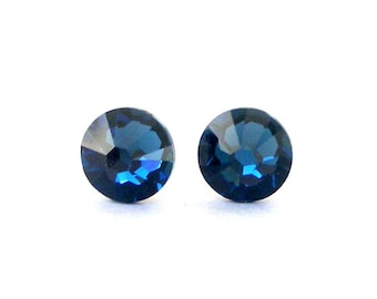 Montana Blue crystal stud earrings, 7mm deep blue Swarovski crystal, 7mm sparkly posts