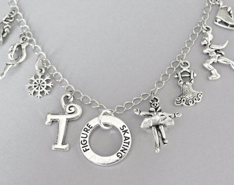 Initial ice skating bracelet or necklace, personalized figure skater charm, gift for dancer, winter theme, tournament