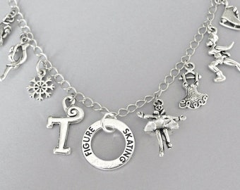 Initial ice skating bracelet or necklace, personalized figure skater charm, gift for dancer, winter theme, tournament