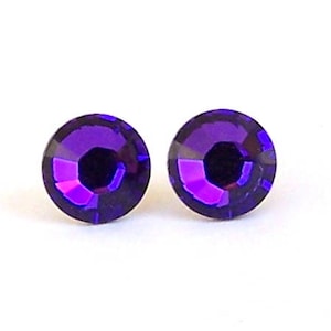 Violet purple Swarovski stud earrings, 7mm Heliotrope crystal studs, Swarovski post earrings, bridal jewelry