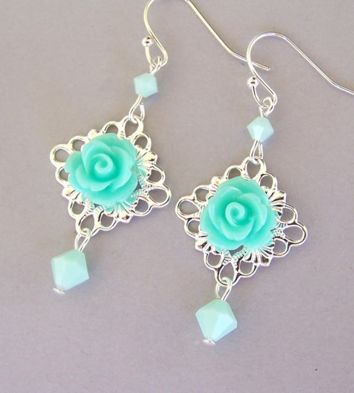 Mint Green Flower Earrings Mint Green Earrings Light Green Etsy