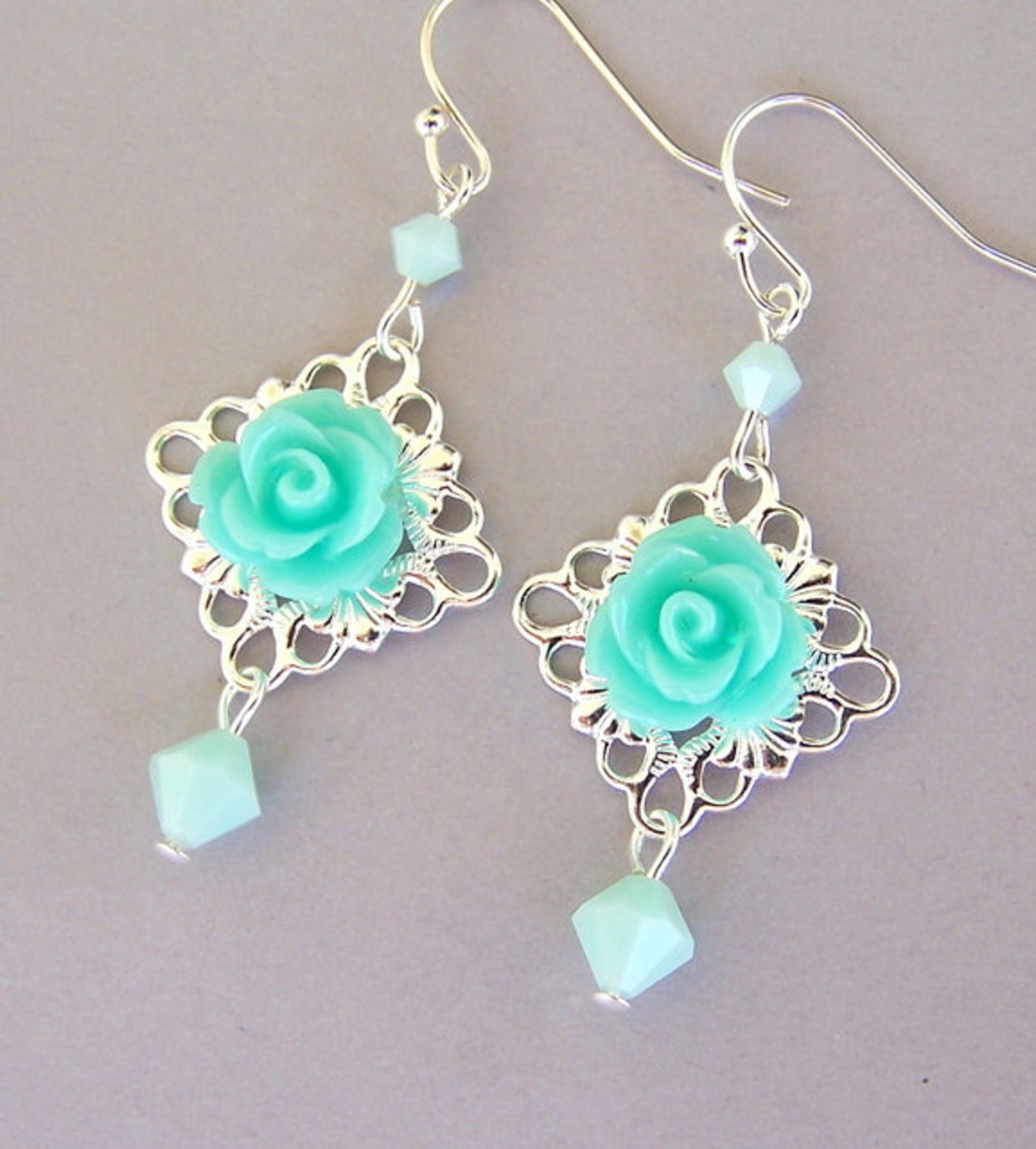 Mint Green Flower Earrings Mint Green Earrings Light Green Etsy