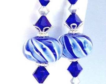 Royal blue earrings, lampwork glass, bridal jewelry, blueberry parfait, cobalt blue gift for her, Valentine's Day gift