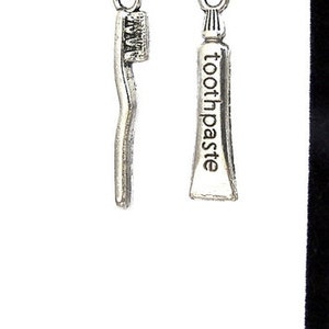 Toothbrush and toothpaste earrings, dental hygienist gift, dental themed, dentist earrings, orthodontist, teeth jewelry image 3