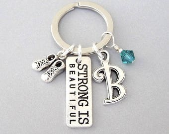 Personalized fitness keyring, runner keychain, initial, birthstone, weight loss, health, inspirational, gym, motivational gift, exercise