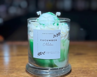Vela de cera de soja orgánica natural de 12 oz con aroma a pepino y melón