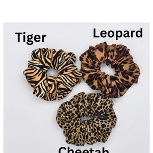 Tiger, Cheetah, Leopard print Scrunchies, Ponytail Elastic Hair Tie, Hair Accessories, Animal print hair ruffle