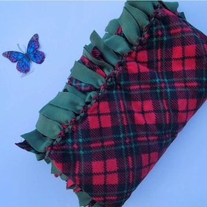 Extra Large Adult plaid diagonally printed Fleece, No Sew, No Tie Blanket, Reversible tie Blanket 58 x 92