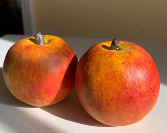 2 super realistic porcelain apples, photo prop, faux food