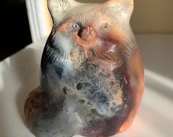 pit fired fatty catty, ceramic cat, chonk, floof