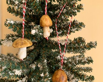 three porcelain woodland mushrooms ornament set