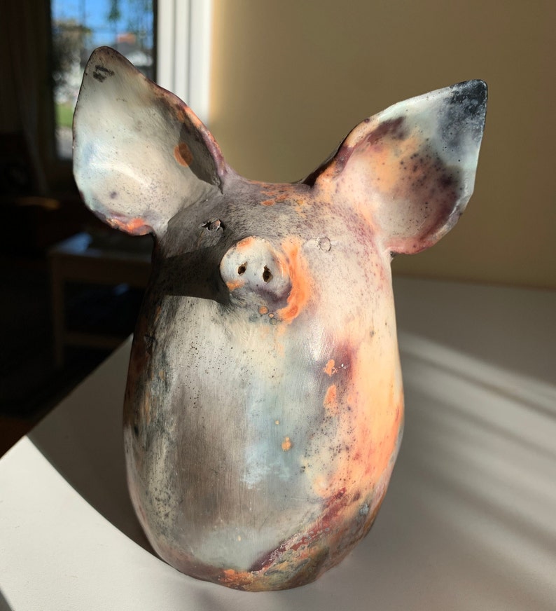 pit fired pig, ceramic pig, pet pig image 1