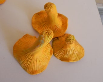 4 ceramic mushrooms, porcelain chanterelles, photo prop, faux food