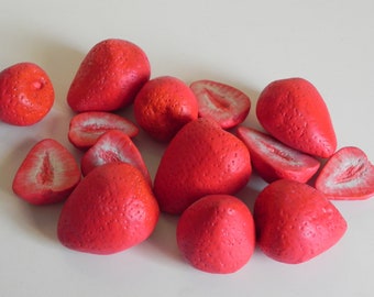 super realistic porcelain large strawberries, photo display, faux food
