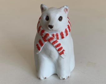 tiny porcelain polar bear in scarf