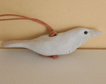 white porcelain raven crow totem spirit pendant, ornament