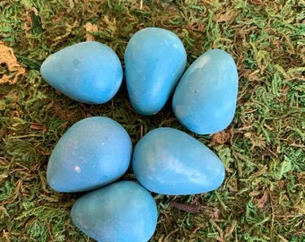 blue porcelain birds eggs, spring display, faux food, photo prop