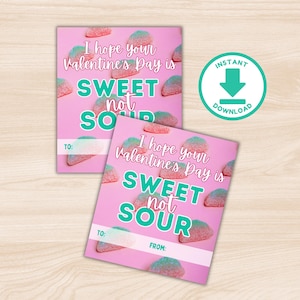 Biglietti di San Valentino stampabili a forma di anguria Sour Patch: rosa e verde dolce e aspro (download immediato)