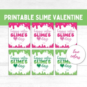 Slime para San Valentín, San Valentín sin alimentos, Tarjeta de San Valentín, San Valentín de clase, Slime para San Valentín, Día de ValenSLIMES, Descarga instantánea, Verde rosa