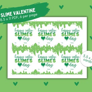 Printable Valen Printable Slime Valentine Cards: Pink & Green (instant Download) - Etsy