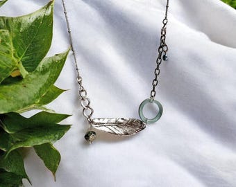 Botanical Charm Necklace: Handmade Assemblage Jewelry, Silver Leaf