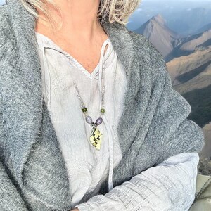 Green Spot Jasper Pendant Necklace: Jade, Recycled Glass, Silver