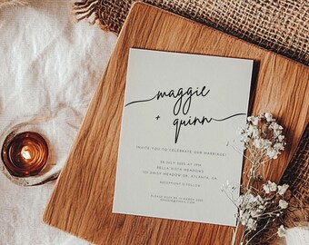 Modern Wedding Invitation Template, Modern Brush Stroke Invitation Template, Wedding Invitation Fully Editable in Canva, Minimalist Wedding