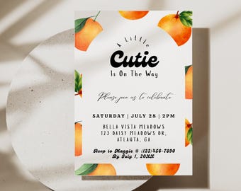 A Little Cutie Baby Shower Invitation, Editable Gender Neutral Baby Shower Invite, A Little Cutie Is On the Way Canva Instant Download