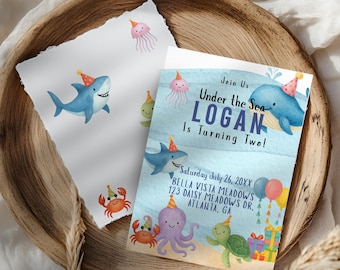 Under the Sea Birthday Invitation Watercolor, Sea Animals Birthday Invite, Under the Sea Editable Template, Ocean Birthday, Sea Creatures