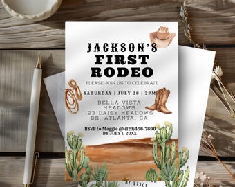 First Rodeo Birthday Boy Invite, First Birthday Invitation Boy, My First Rodeo Birthday Theme, Cowboy 1st Birthday Invite, Canva Template
