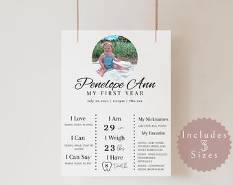 First Birthday Milestone Poster Canva Template, Fully Editable First Birthday Sign, Minimalist First Year Milestone Sign, Instant Download