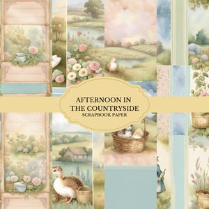 Papel de álbum de recortes &quot;Tarde en el campo&quot; / Paquete de papel digital Cottagecore / Fondos rústicos de naturaleza imprimibles para diarios y manualidades
