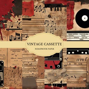 Vintage Music Tapedeck Scrapbook Paper | Retro Cassette Digital Paper | 80s Music Pattern for Crafts, Journals & DIY | Instant Download