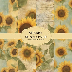 Shabby Sunflower Scrapbook Paper - Vintage Yellow Floral Digital Paper Pack for Junk Journals, Card Making & Crafts - Instant Download