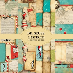 Dr. Seuss Inspired Scrapbook Paper - Whimsical Printable Paper Pack with Bright Stripes, Doodles & Patterns for Journals, Classrooms