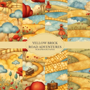 Yellow Brick Road Adventure Scrapbook Paper | Wizard of Oz Inspired Digital Paper | Fantasy Printable Backgrounds for Journals, Crafts