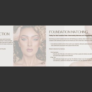 May include: A guide to foundation matching, featuring a close-up of a woman's face. The text reads "Foundation Matching: Finding Your Ideal Foundation Shade. Understanding Undertones and Testing Methods."