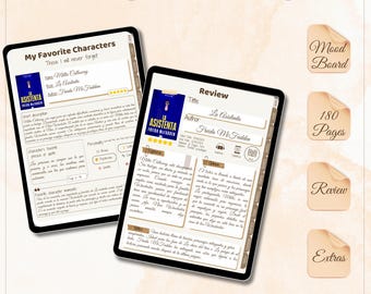 Digitales Lesetagebuch - Buchprotokoll - Rezensionen - Lesetracker - Kompatibel mit GoodNotes - Aufkleber - Mood Board