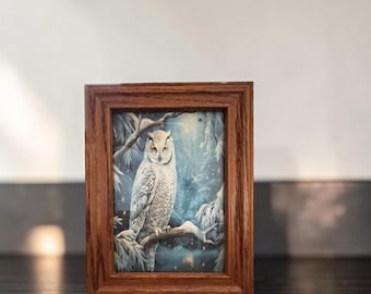 Snowy Owl Framed Print, Winter Wall Art, Mystical Woodland Forest