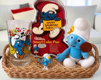 Ensemble de figurines de Schtroumpfs vintage, cadeau de dessin animé rétro bleu nostalgique des années 80, 1983, décoration d'étagère de collection classique