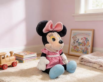 Vintage Playskool Pink Polka-Dot Minnie Mouse Plush  1980s Disney Taiwan