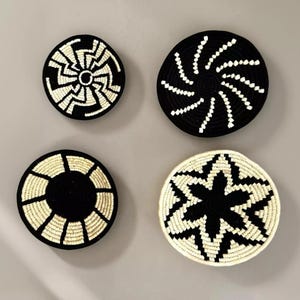 Woven Basket Wall Decor: Black and Natural Bowls (Set of 4, Mixed Patterns)